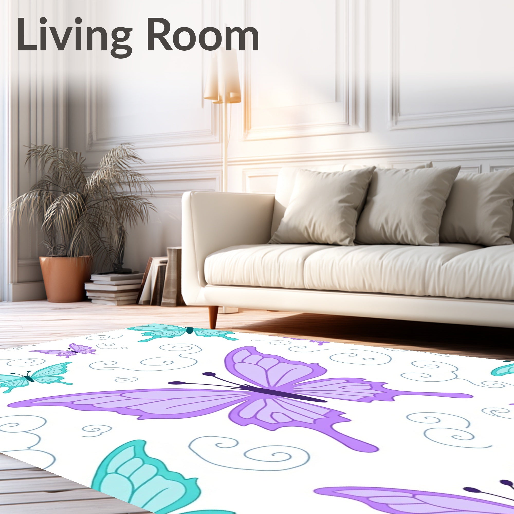Pastel Lilac Teal Butterfly Swirls Rug