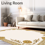 Golden Floral Bordered Cream Rug