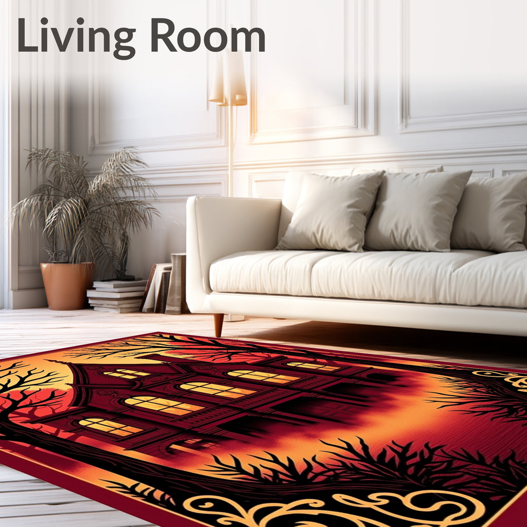 Gothic Victorian House Autumn Fog Rug