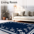 Winter White Snowflake Navy Border Rug