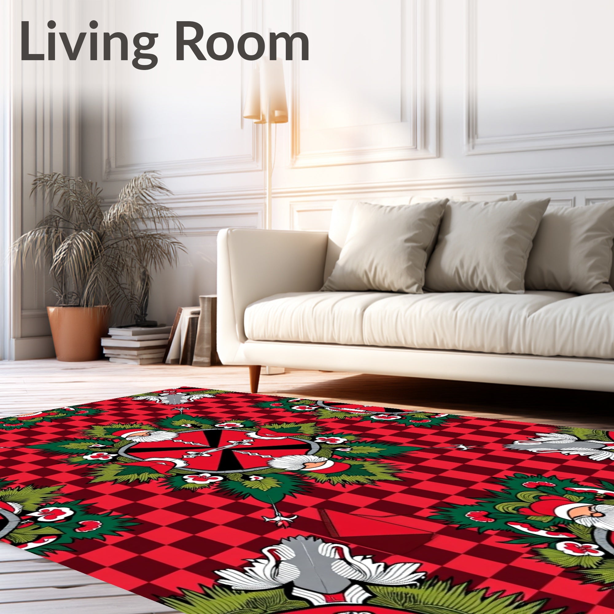 Red Checkered Santa Medallion Rug