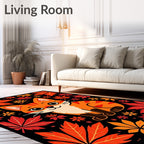 Orange Tabby Cat Amidst Autumn Leaves Rug