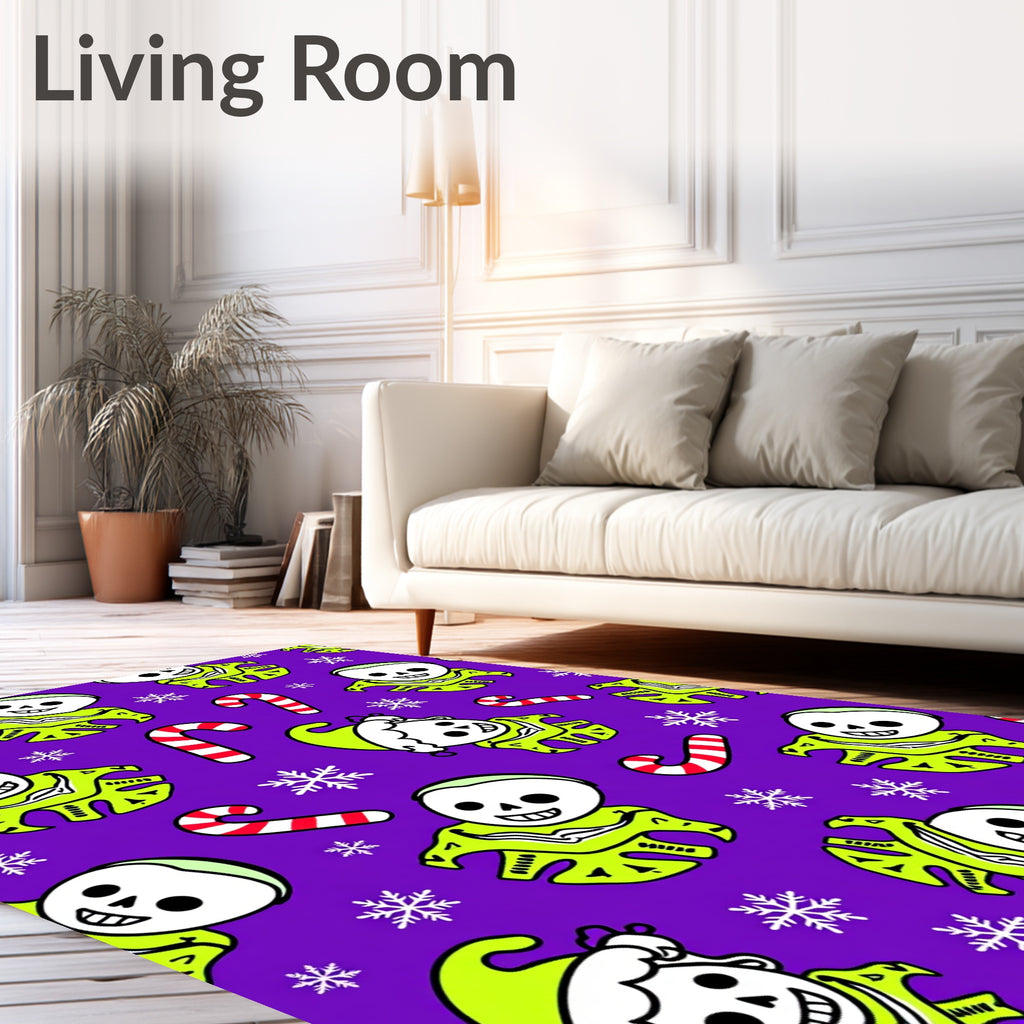 Spooky Skeleton Candy Cane Snowflakes Rug