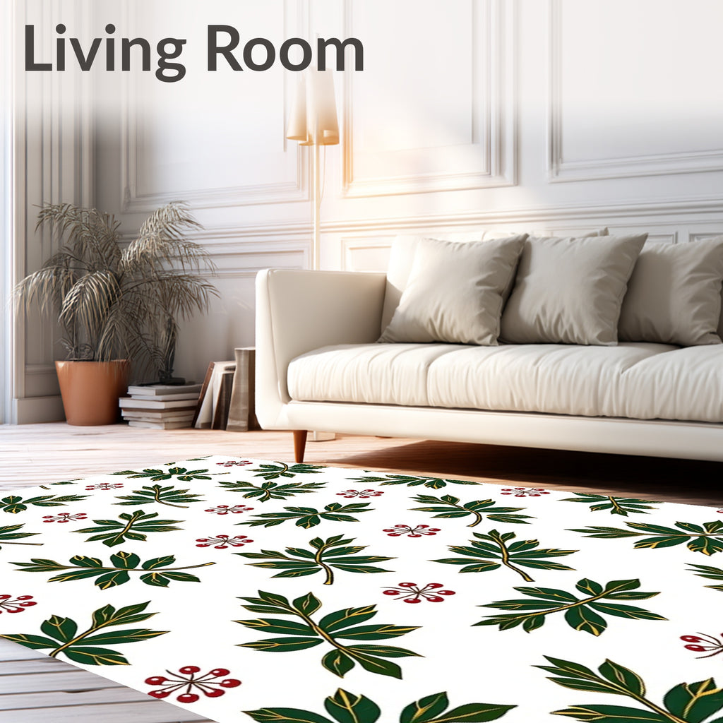 Green Leaf and Red Berry Garden Rug