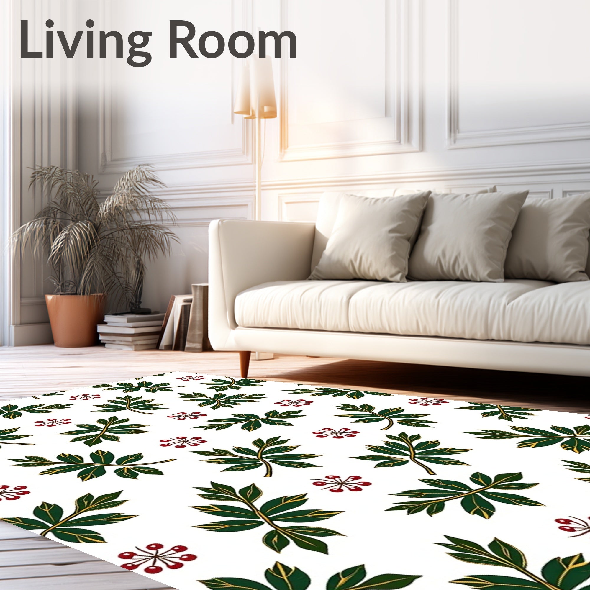 Green Leaf and Red Berry Garden Rug