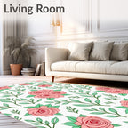 Coral Pink Roses and Leaves Rug