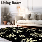 Golden Snowflake Black Winter Rug