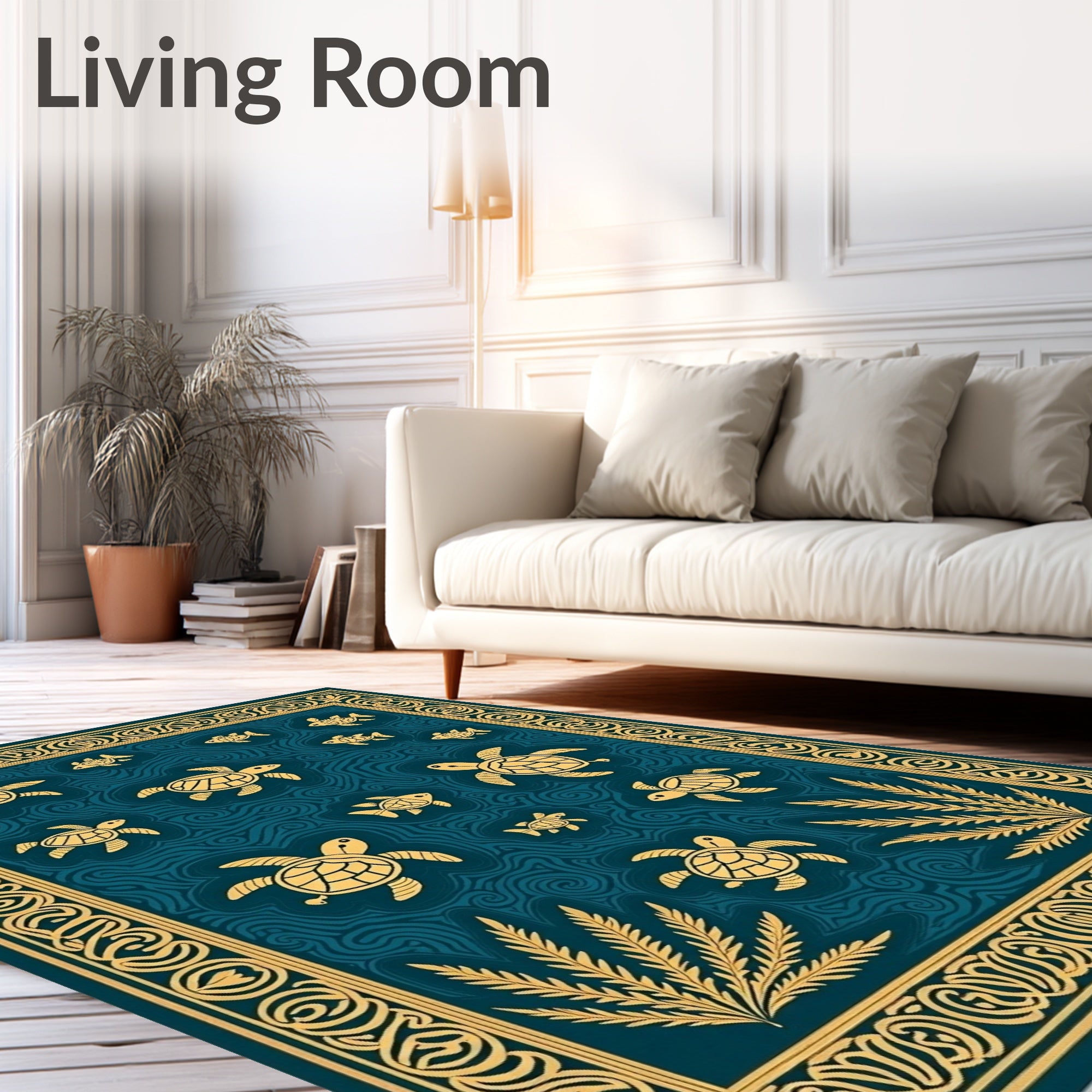 Golden Turtle Fish Ocean Border Rug