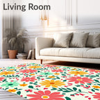 Coral Mint Yellow Daisy Garden Rug