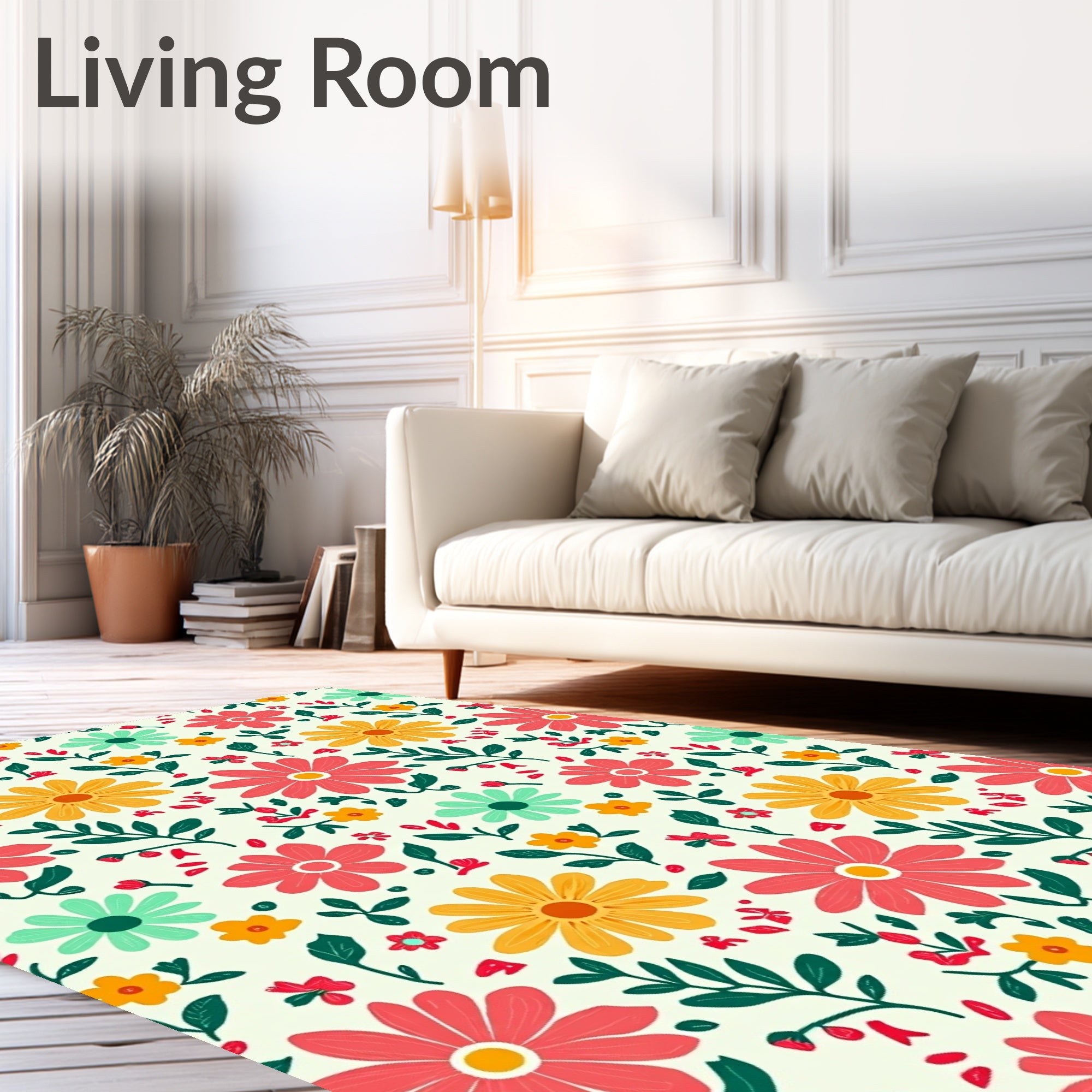 Coral Mint Yellow Daisy Garden Rug