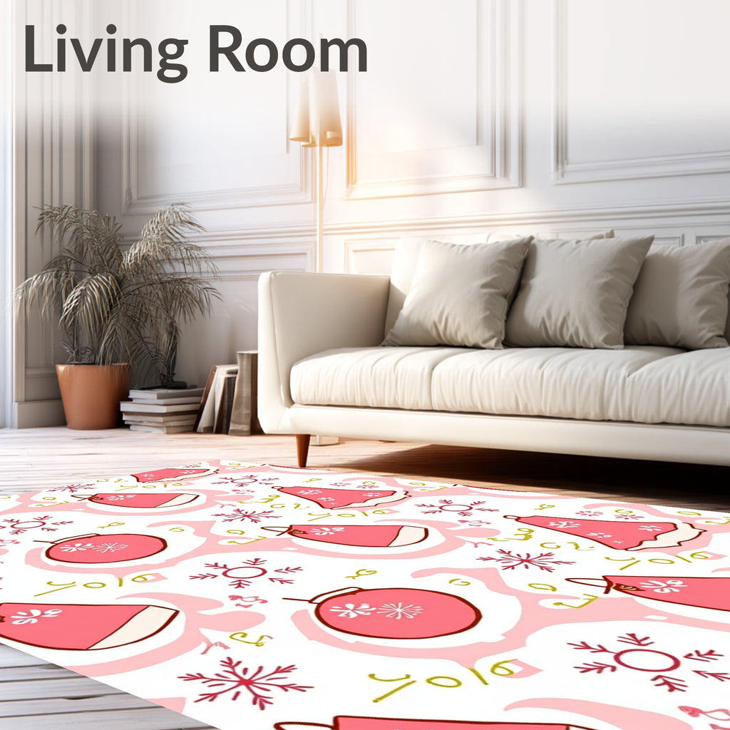 Pink Holiday Ornaments Snowflake Swirl Rug
