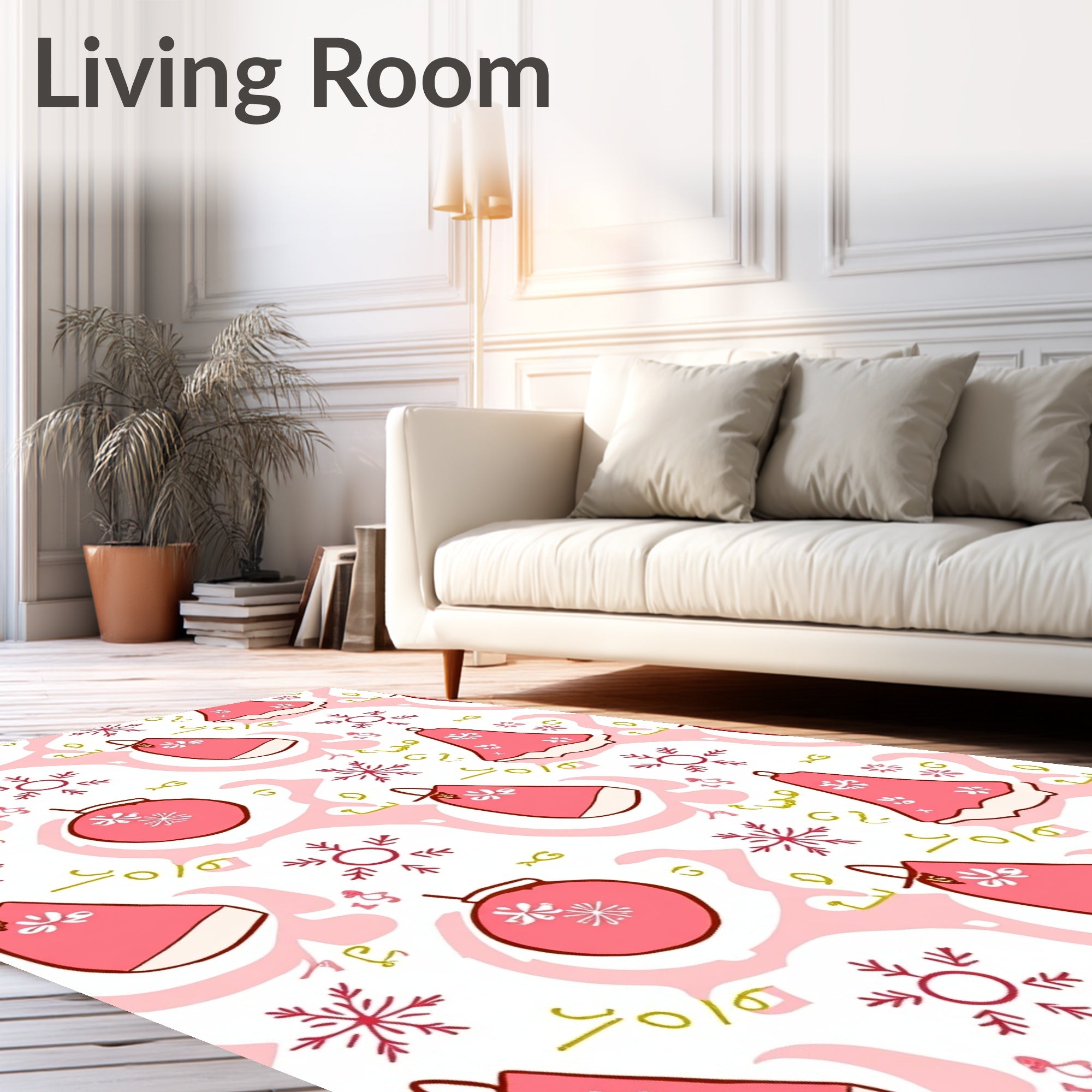 Pink Holiday Ornaments Snowflake Swirl Rug