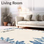 Blue Fern Border Welcome Mat Rug