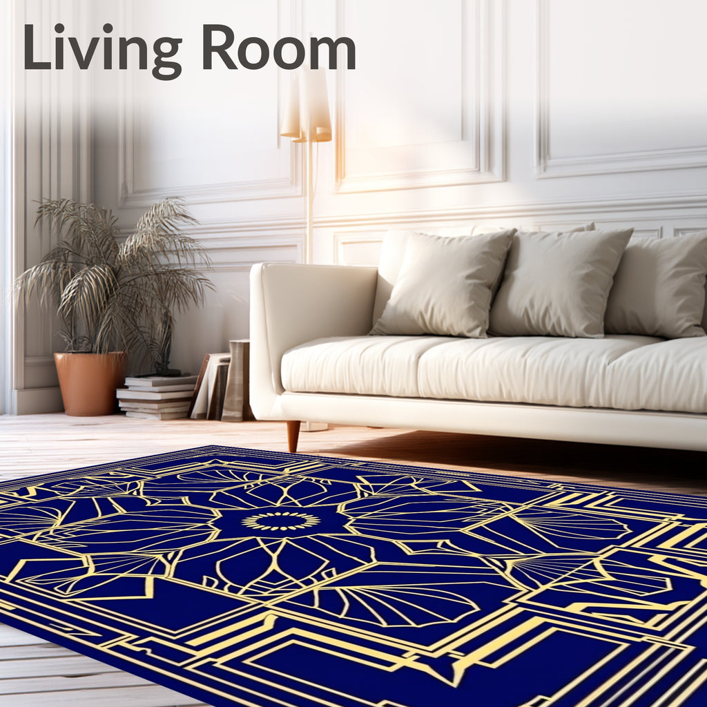 Art Deco Gold Royal Blueprint Rug