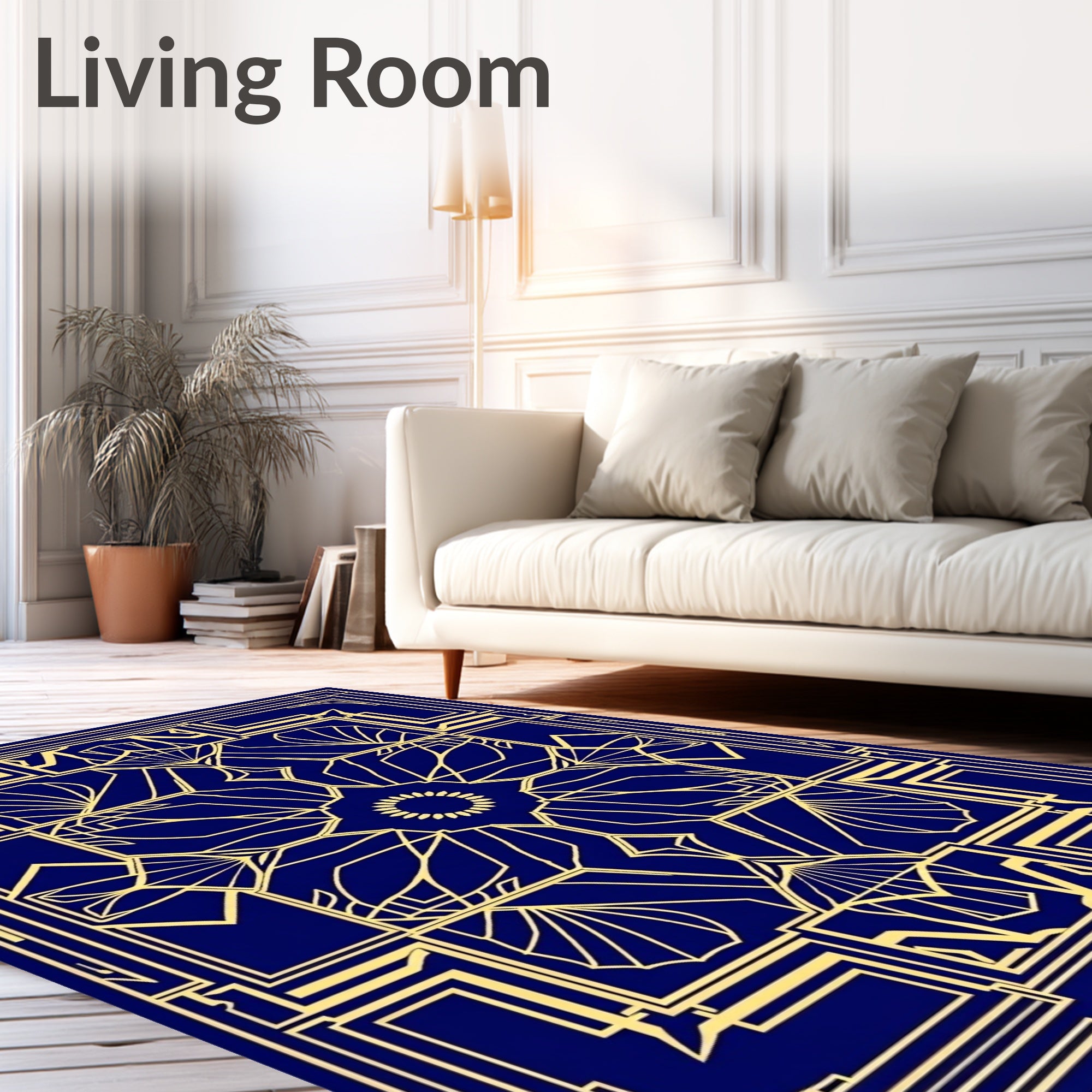 Art Deco Gold Royal Blueprint Rug