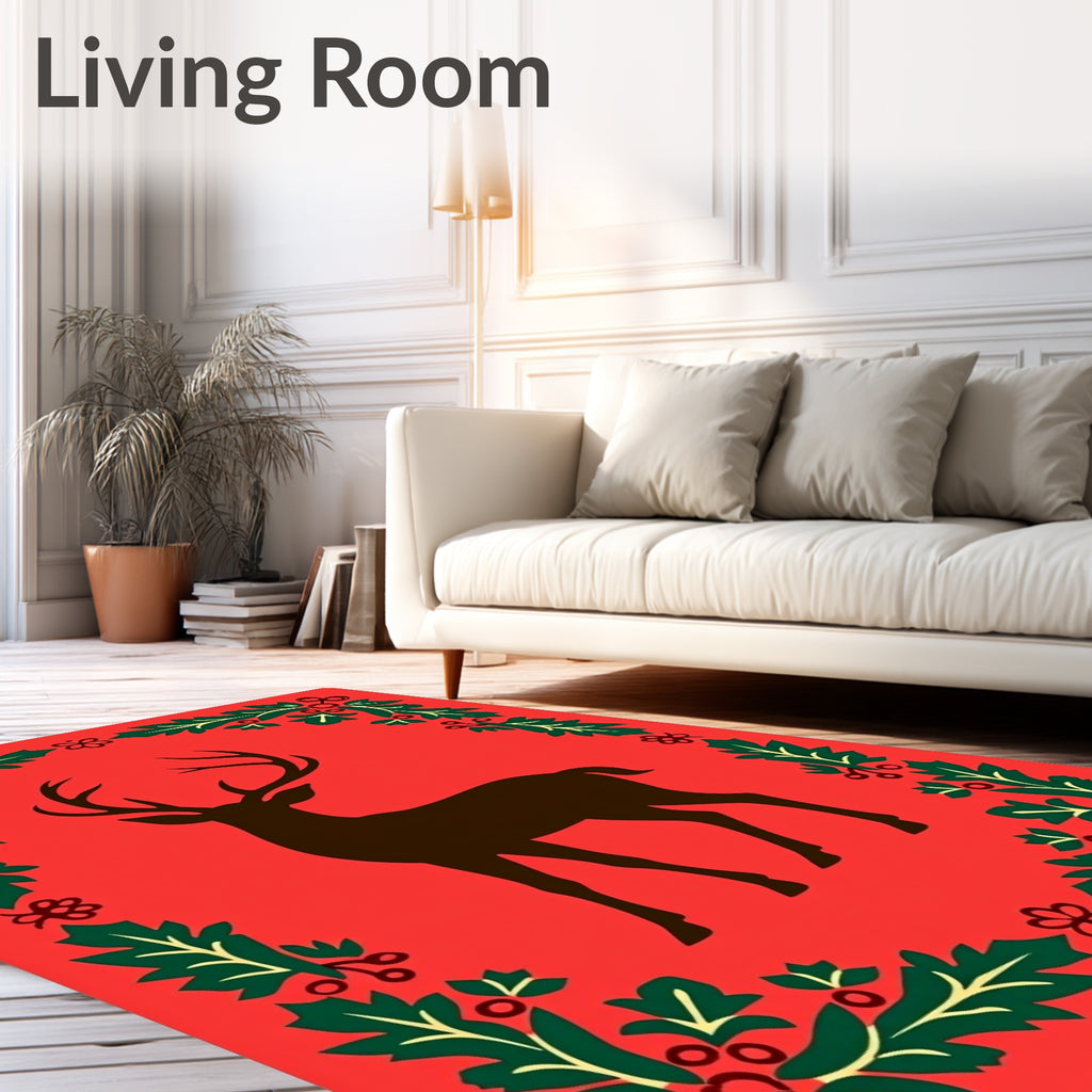Red Deer Holly Garland Rug