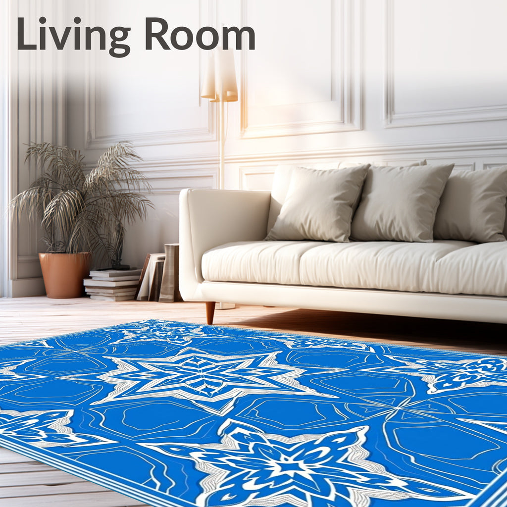 Vibrant Blue Starburst Geometric Rug