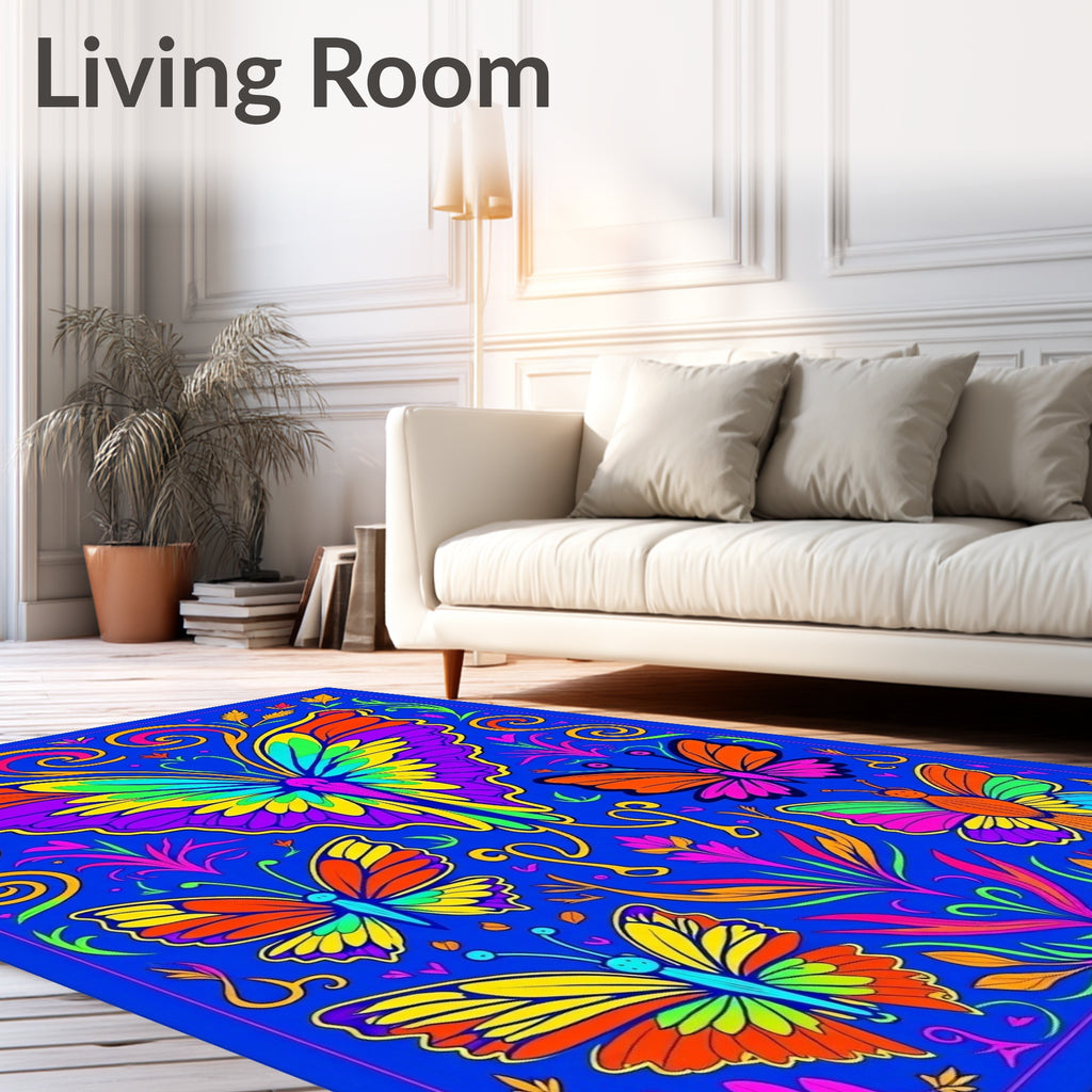 Vibrant Rainbow Butterfly Garden Medley Rug