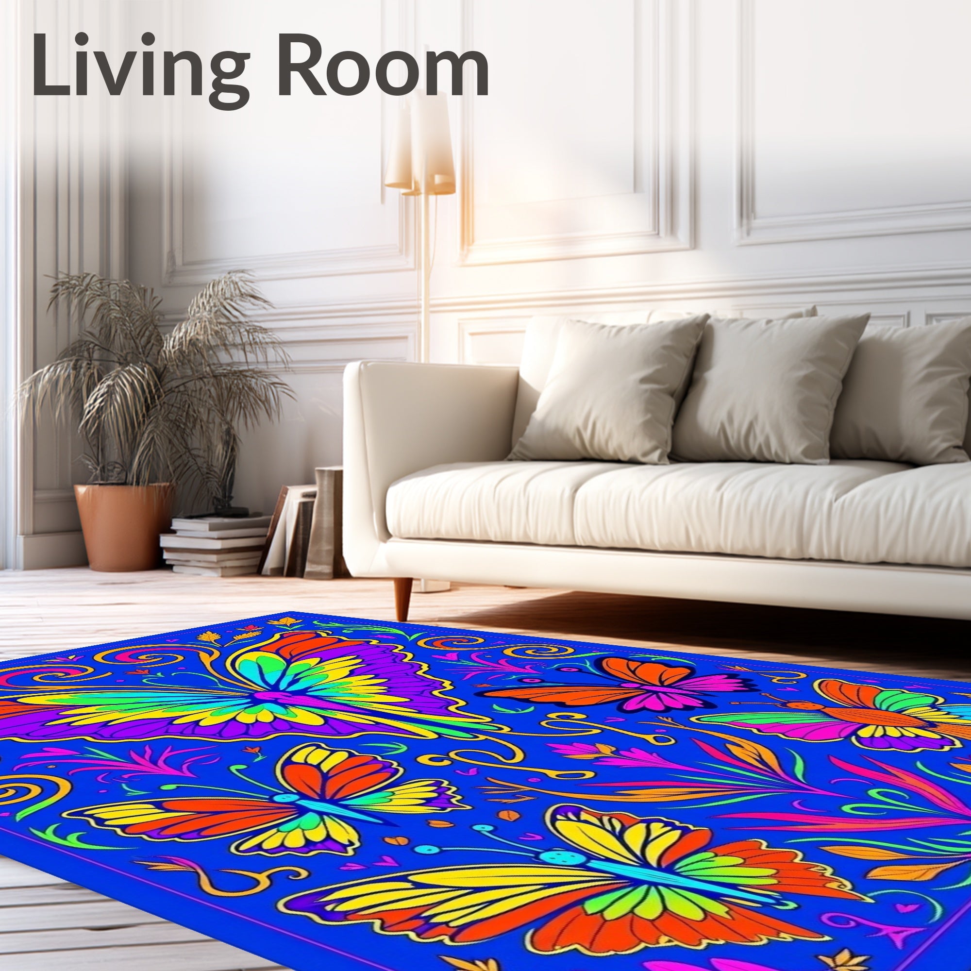 Vibrant Rainbow Butterfly Garden Medley Rug