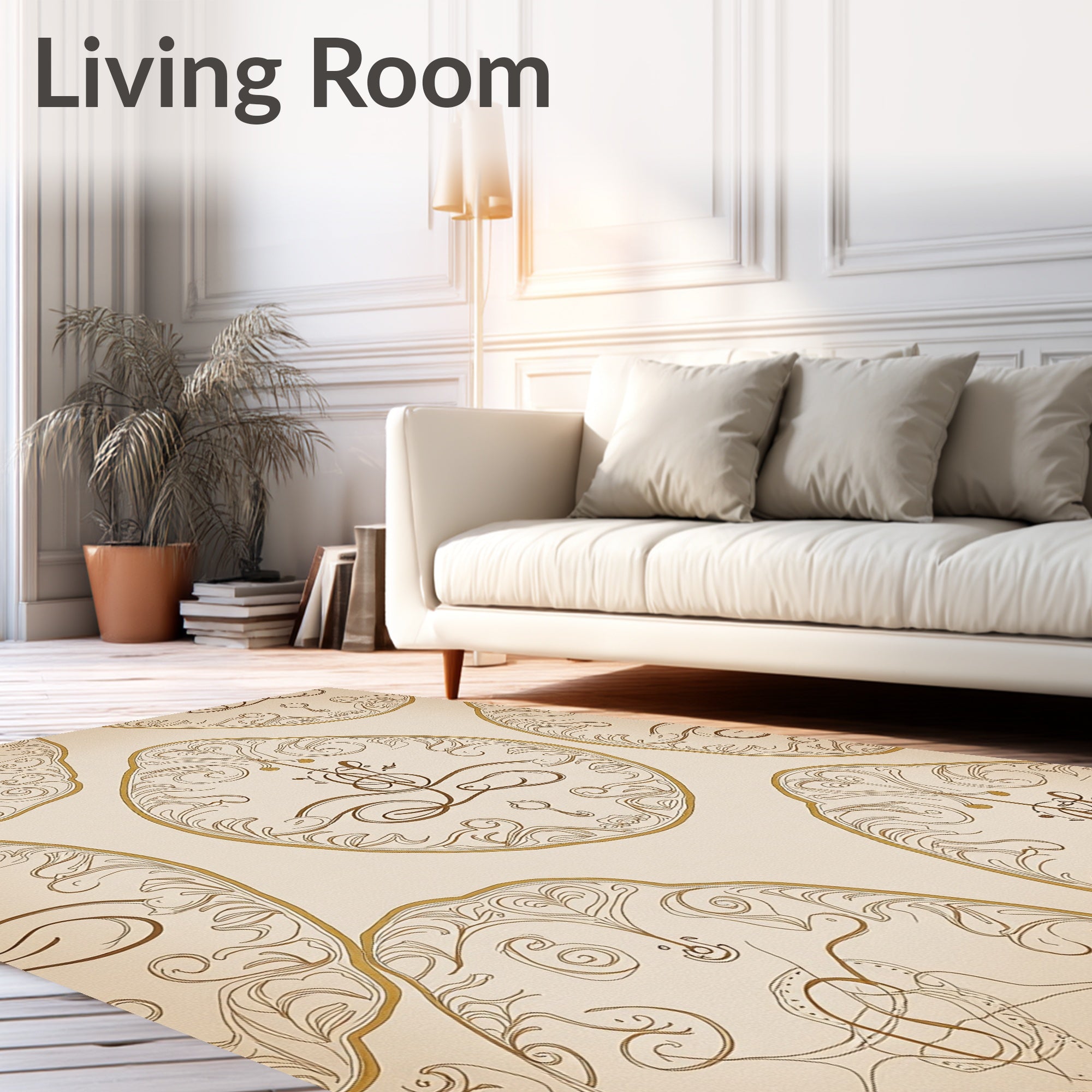 Vintage Gold Cream Oval Filigree Rug