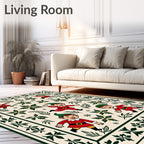 Festive Elves Red Green Cream Border Rug