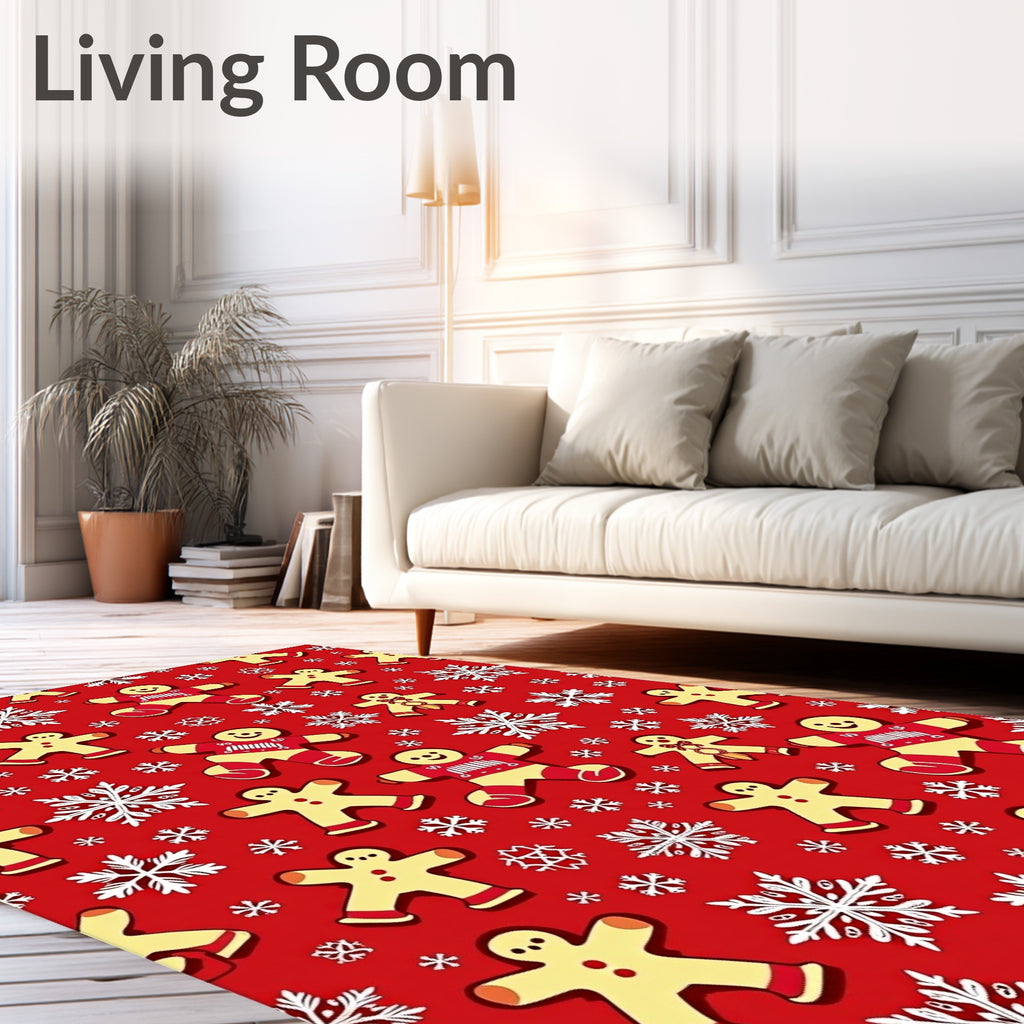 Holiday Gingerbread Snowflakes Red Rug
