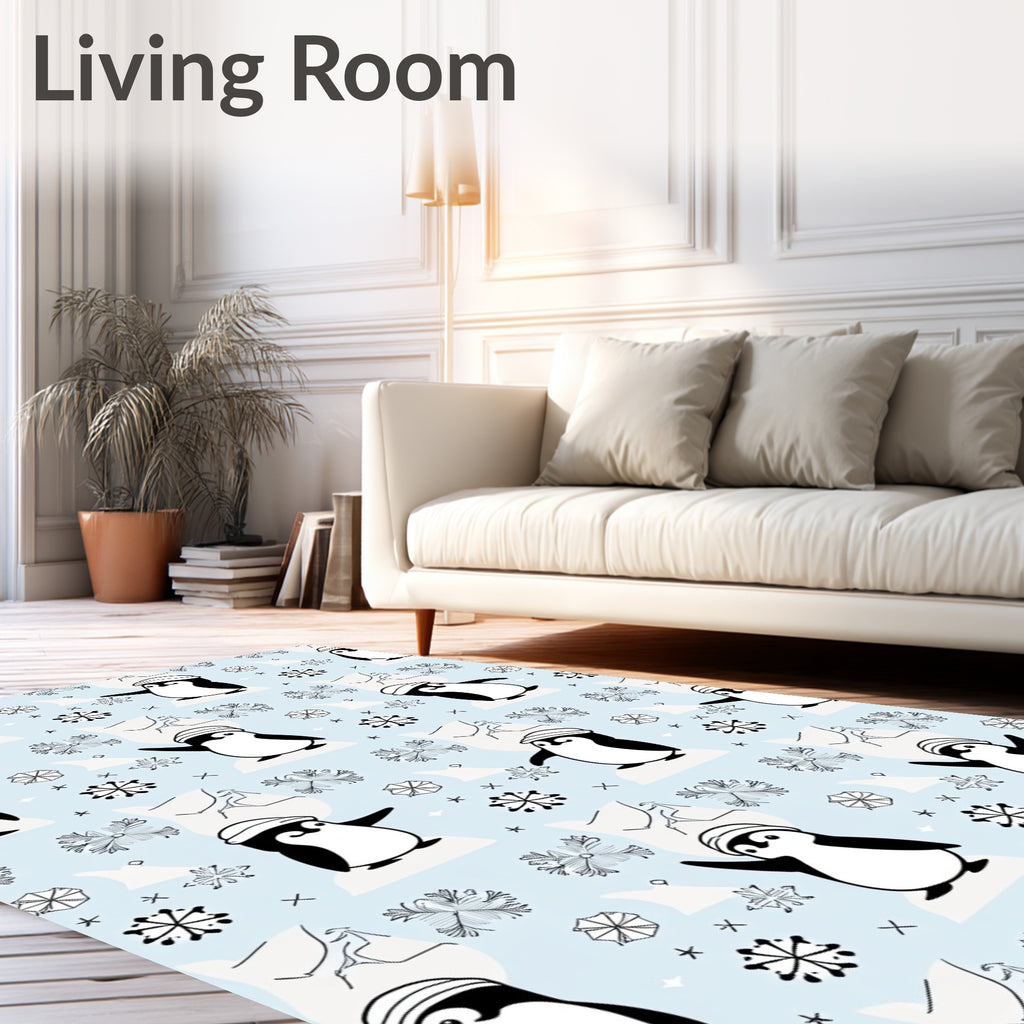 Whimsical Penguin Snowflakes Winter Wonder Rug