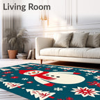 Festive Snowman Christmas Tree Snowflakes Rug