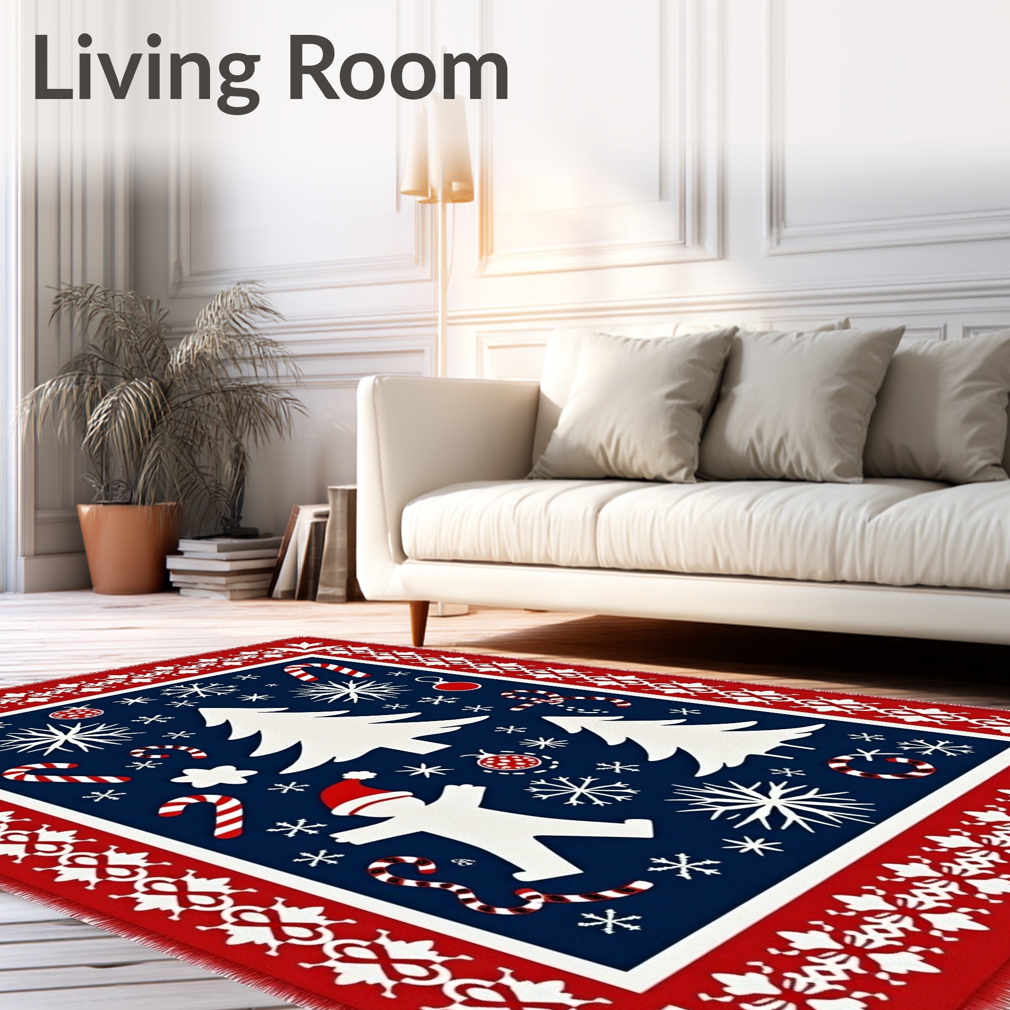 Festive Red White Christmas Trees Rug