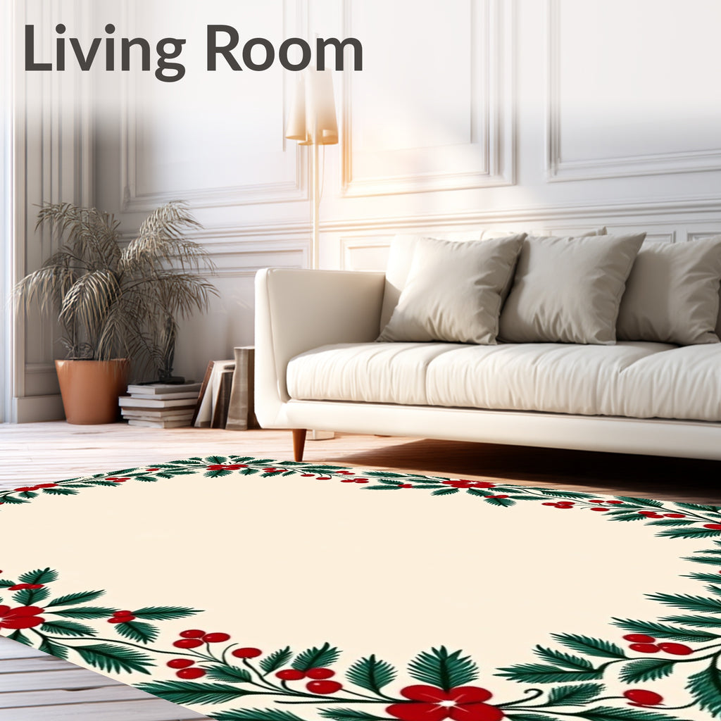 Crimson Berry Evergreen Garland Border Rug