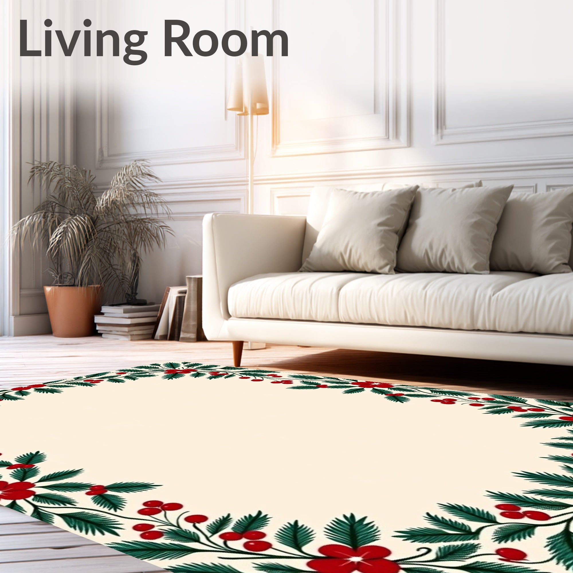 Crimson Berry Evergreen Garland Border Rug