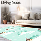 Winter Snow Village Houses Trees Rug
