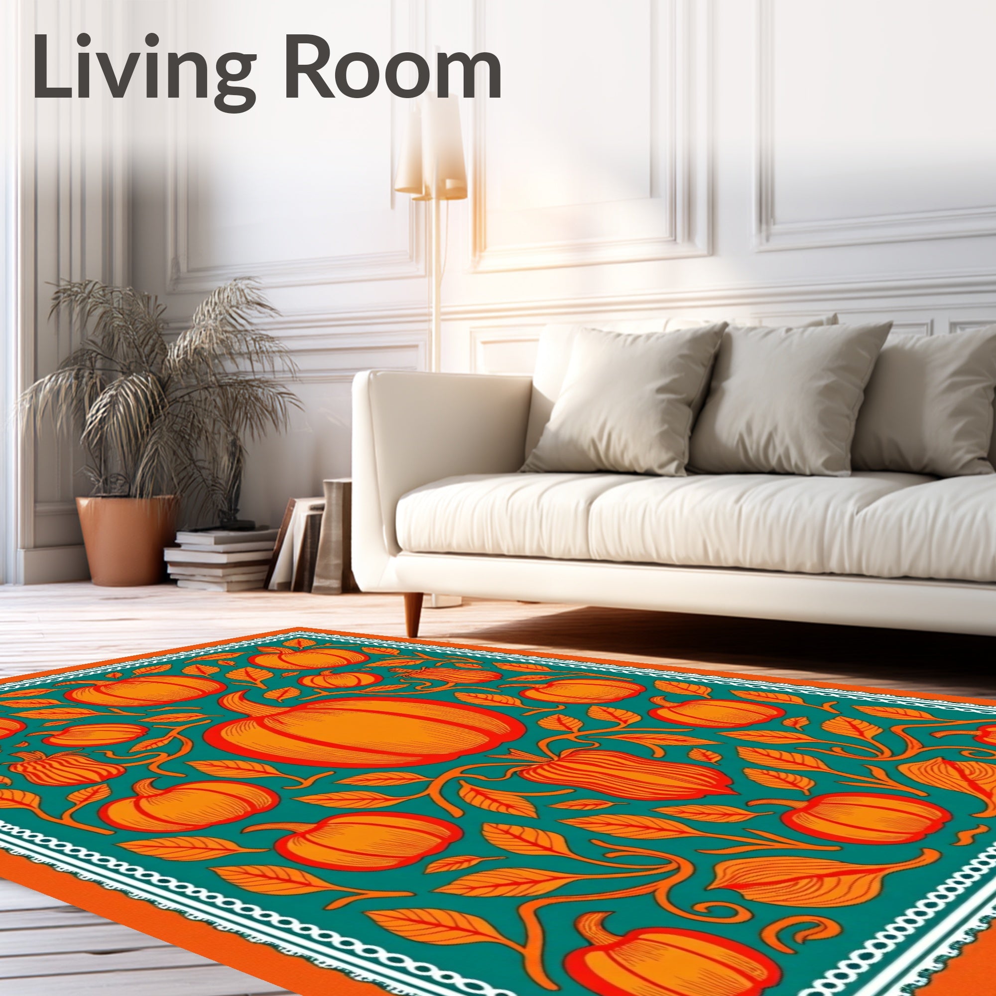 Orange Pumpkin Swirl Teal Vine Rug