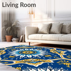 Ocean Blue Golden Medallion Floral Rug