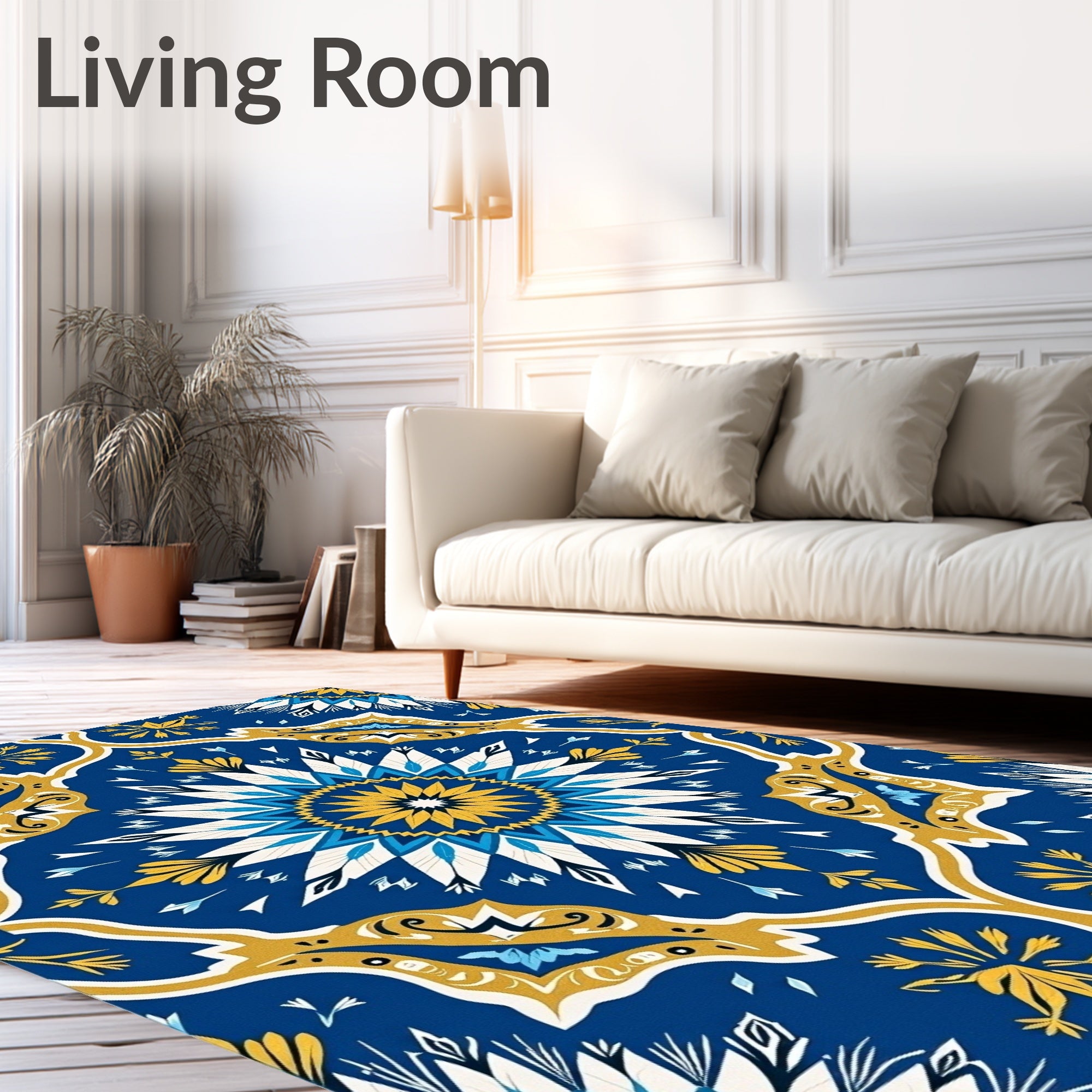 Ocean Blue Golden Medallion Floral Rug