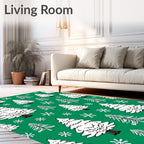 Emerald Green Winter Evergreen Snowflakes Rug