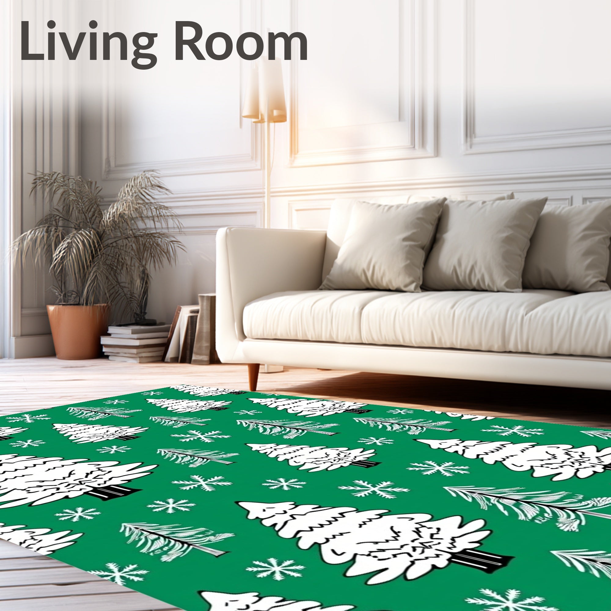 Emerald Green Winter Evergreen Snowflakes Rug