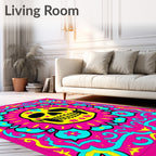Vibrant Yellow Skull Floral Frame Rug