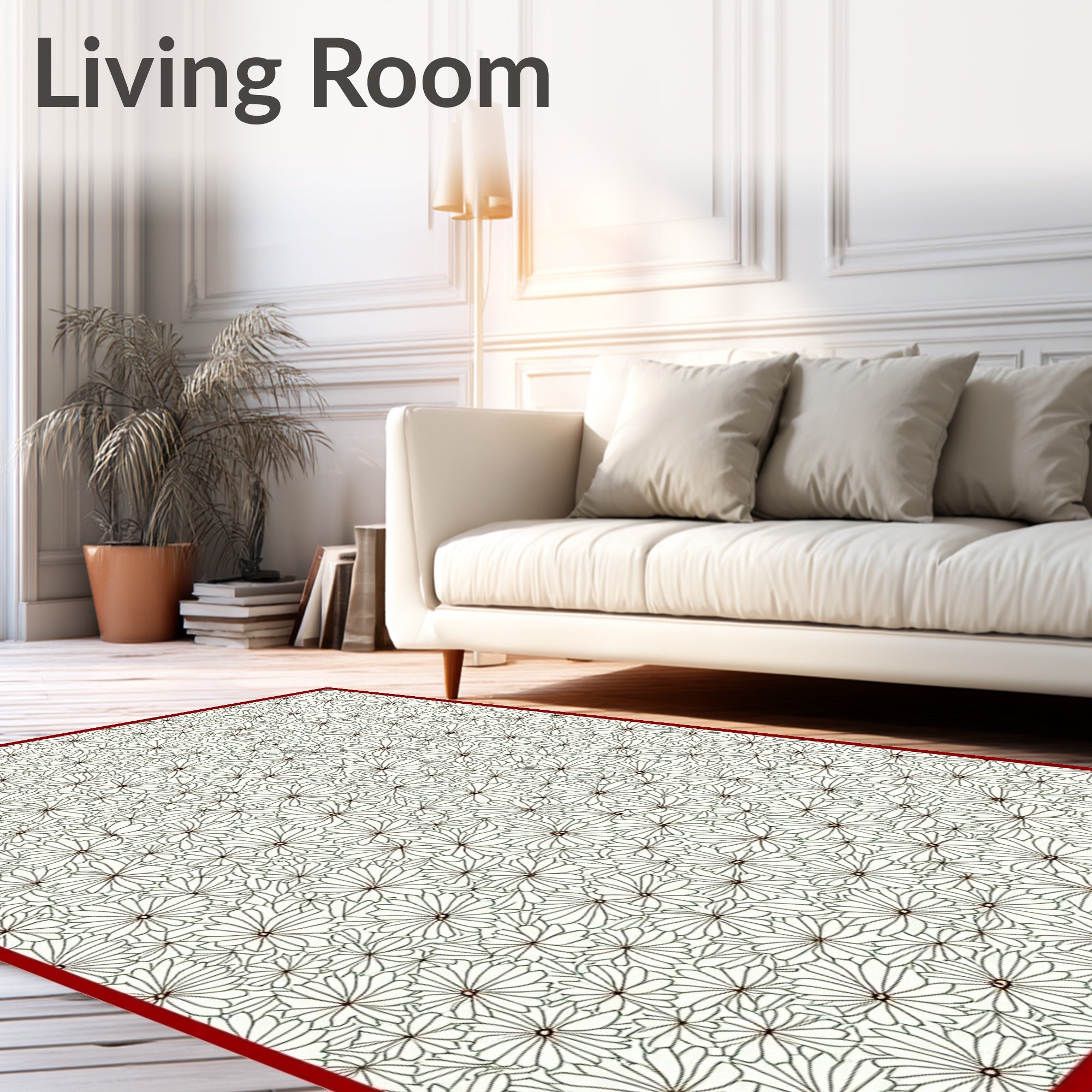 Classic White Floral Outline Rug