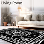 Black White Mandala Floral Border Rug