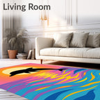 Vibrant Dolphin Sunset Ocean Waves Rug
