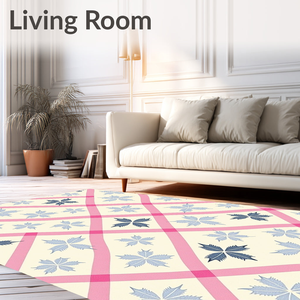 Pink Striped Blue Starburst Floral Rug