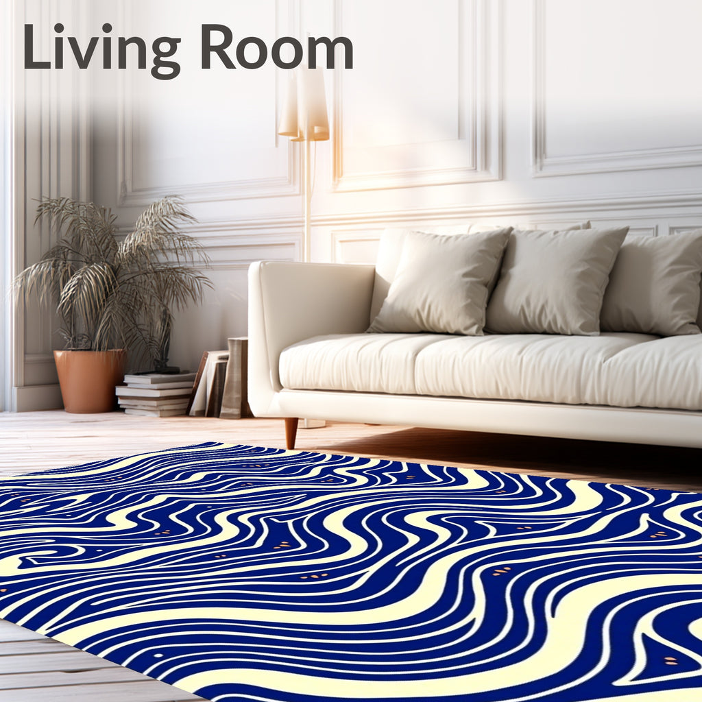 Navy Blue Wavy Lines Splash Accents Rug