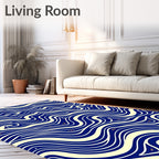 Navy Blue Wavy Lines Splash Accents Rug