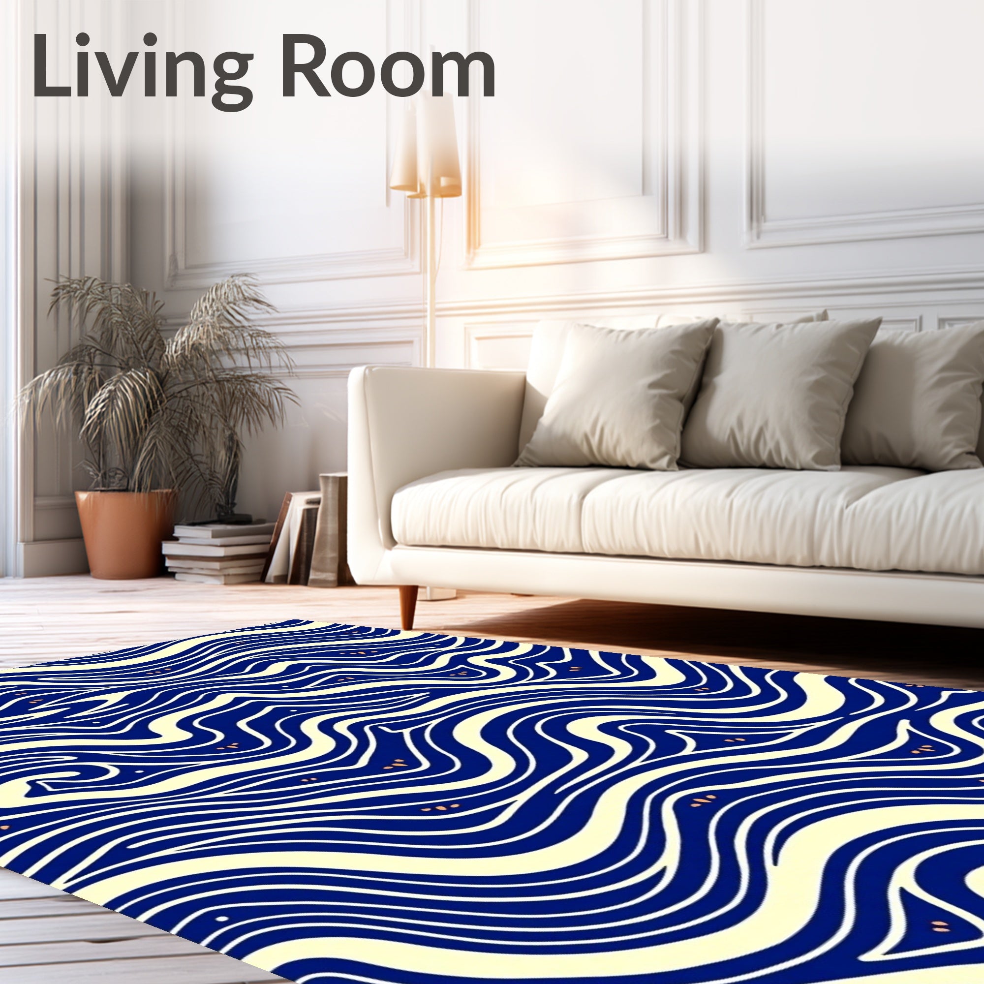 Navy Blue Wavy Lines Splash Accents Rug