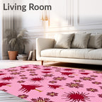 Maroon Trees Snowflakes Pink Background Rug