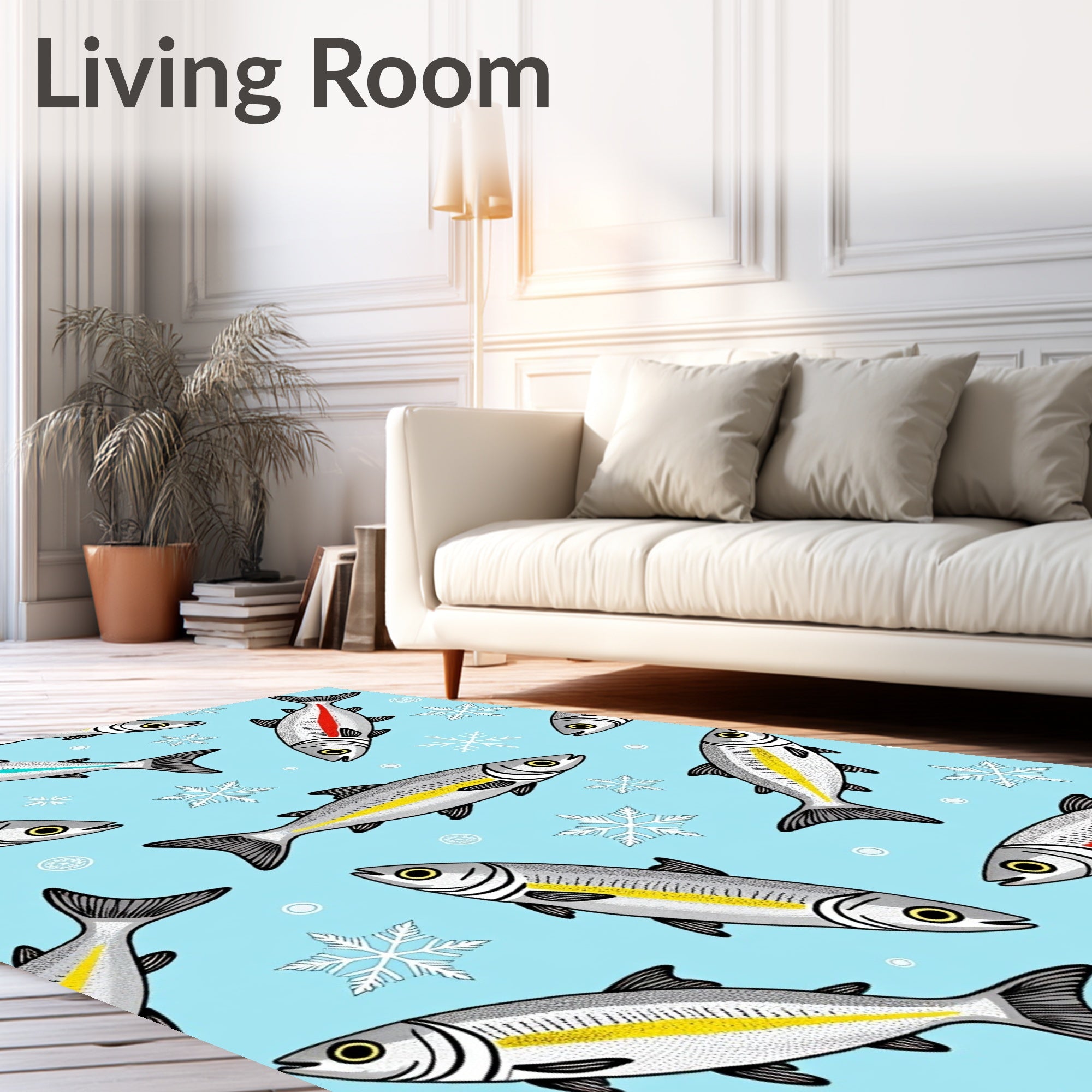 Whimsical Fish Winter Snowflake Collage Rug