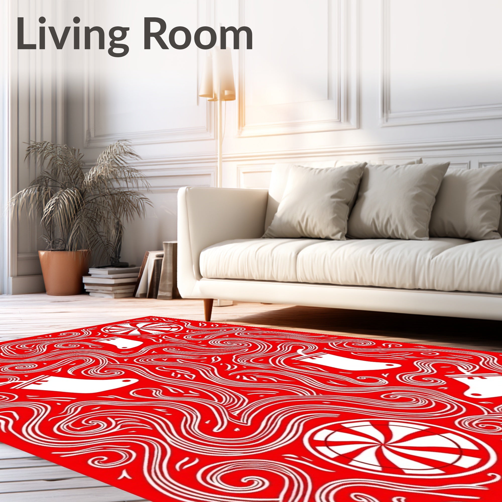 Red White Stocking Swirl Candy Rug