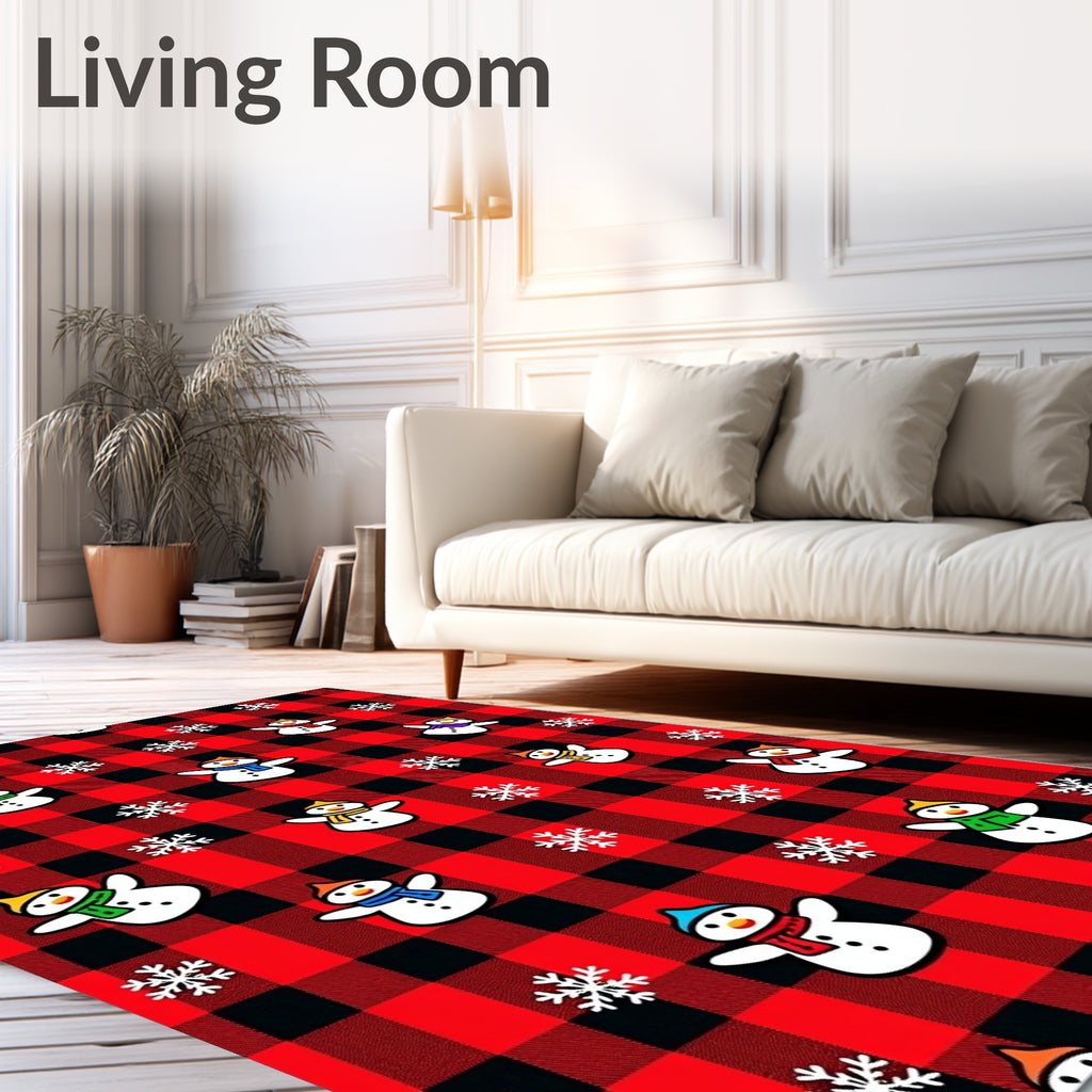 Red Black Buffalo Snowmen Snowflakes Rug