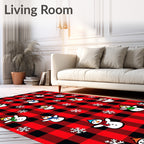 Red Black Buffalo Snowmen Snowflakes Rug